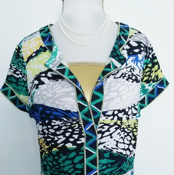 BCBGMAXAZRIA Daly Geometric Print Short Sleeve Dress - Picture 3 of 12